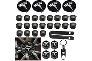 AIMISITE For Tesla Wheel Cap Kit, Tesla Model 3 Aero Wheel Cap Kit Wheel Lug Nut Covers Hub Center Cover Nut Cover Caps with Tyre Valve Caps For Tesla Model 3 Wheel (Black)