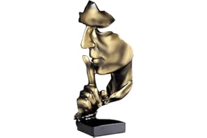 Huhote Thinker Statue, Silence is Gold Abstract Art Sculpture, Ponder Statue, Creative Resin Figurine, Modern Home Ornament, Decoration for Home Room Study Office Table Shelf (Gold)