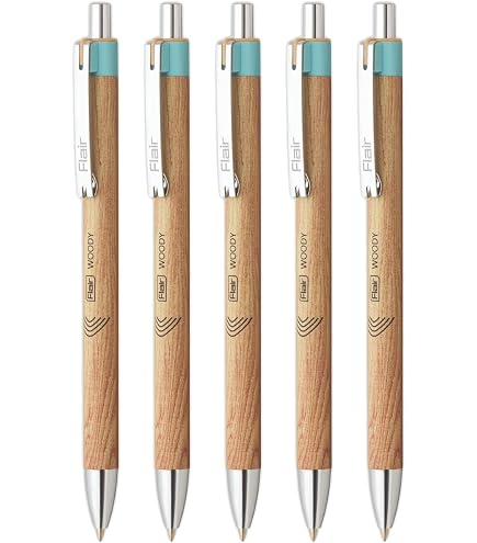 Penne Legno 0.7mm Confezione 30 Pezzi Flair Woody - Confezione Di 20 Penne A Sfera A Portafoglio Penne Confortevole Impugnatura