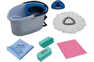 Vileda Professional Set Lavapavimenti con Mocio Rotante, UltraSpin Mini Welcome Kit, Secchio Strizzatore a Pedale, Mop in Microfibra, Spugna e Panni PURmicro Blue, Pulizia per Hotel, Bar e Ristoranti