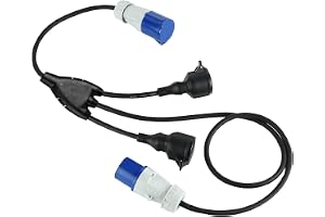 3-vägs husvagn splitter förlängning, IP44 CEE-kontakt strömkabel med 2 Schuko-uttag 1 Industri-CEE, gummikabel H07RN-F 3G 1,5 mm förlängningskabel för husbilar camping