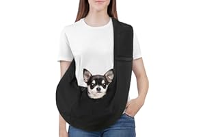 Pawaboo Small Dog Sling Carrier, Reversible Hands Free Dog Sling Carrier for Small Dogs Cats, Puppy Slings Carriers with Adjustable Safety Harness, Puppy Essentials, Black