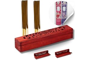 ESTHELAR SELECT Porta Incienso en Pack Floral Incluye 40 Varillas Naturales Sin Tóxicos – Soporte Inciensario Chakras Madera Maciza Recogedor Cenizas con Conos Integrado. Quemador Decorativo/Inciensario Artesanal