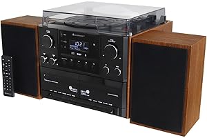 Soundmaster MCD5600BR Chaîne Hi-FI avec Platine Dab+ Double Cassette Lecteur CD USB MP3 Bluetooth Encodage Numérisation Connexion d'antenne 75 Ohms
