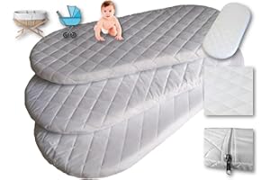 THEWHITEWATER LIMITED Baby Mosses Basket Mattresses – Pram Mattress – Waterproof & Breathable Quilted Cover – Moses Pure Foam 3.5 CM Thick Pad – Moulds up & Dual Side – Suitable for New Born (Moses Mattress 80 x 41)