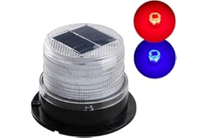 Sidaqi Solar-Energy LED Beacon Flashing Light 12V 8 LED Emergency Warning Strobe Light with Magnetic,Waterproof Wireless LED Beacon Light Red&Blue for Car Truck Vehicle