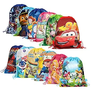 Jiada Return Gifts Set of Cartoon Printed Kids Haversack Bags (Pack of 12)