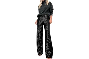 Dazzerake Pantalon de Soirée Cocktail pour Femme Chic Pantalon Paillettes Pattes d´Éléphant Haute Taille Brillant Chic Vintage Danse Bal
