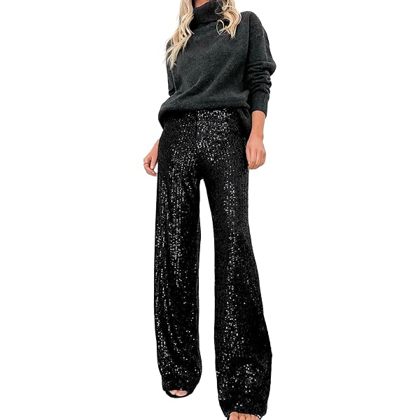 Pantalon à Paillettes Femme - Coupe Large, Taille Haute, Style Disco Rétro - Parfait Soirées, Streetwear - 8