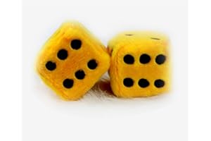 DESIGNBOX DesignerBox Pair of Hanging Couple Fuzzy Plush Dice with Dots For Car Interior Ornament Decoration (Yellow)