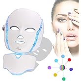 FAZJEUNE 7 Color LED Mask, Face Mask LED 7 Colors Face Skin Care Mask Portable SPA Face LED Mask Neck, White