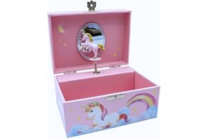 GICO 92059 szkatułka na biżuterię, jednorożec, dla dziewczynek, pozytywka z muzyką, obracająca się figura i lustrem, prezent urodzinowy, pudełko na biżuterię dla dziewczynek, 15 x 13 x 9 cm