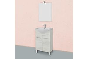 Kiamami Valentina - Mobile bagno a terra 55cm rovere bianco, lavabo e specchio 52x69 Rimini