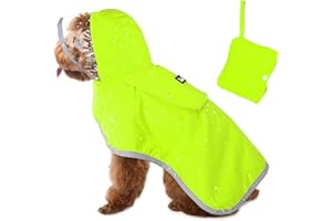 SlowTon Regenmantel Hund wasserdicht, durchsichtige doppellagige Regenjacke Hund mit Kapuze für kleine, mittlere und große Hunde, Hunderegenmantel mit reflektierendem Streifen und Aufbewahrungstasche