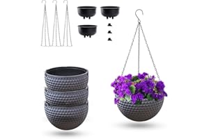 MOFARBE 8.3inch Large Hanging Planters Plant Pots - Self-watering Hanging Baskets Set of 3 Flower Pot with Drainage Hole Chain for Home Garden Deco (Grey)