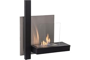 NORBE | Camino a Bioetanolo GRAM | Biocamino da Parete | Camino Nero e Grigio | Dimensioni 63 x 22 x 75h cm | Potenza: 3,68 kw/h (Nero)