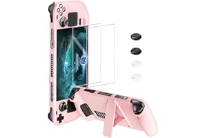 bibuks Steam Deck Case,Steam Deck OLED Protective Case,Non-Slip Skin Protective Shell Accessories with Kickstand ,2 Screen Protector, 4 Thumb Grip (Pink)