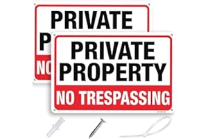 ALFAVIEW Private Property No Trespassing Sign, 10"x 7" .040 Rust Free Aluminum Sign, Reflective Anti UV Protected MetalSign, Easy to Install-Indoor & Outdoor Use with Screws and Zip Ties (2)