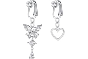 Mayhoop 2–3 Stück Fake Bauchnabelpiercing Clip On Bauchnabelpiercing Chirurgenstahl Falsch Bauchpiercing mit Herz Schmetterling CZ baumeln Klemme Bauchring Nicht durchstochener Piercing-Schmuck