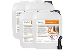 ‎BIOFAIR BioFair Bioethanol - Reiner Brennstoff - Bioethanol für Bioethanolkamin, Ethanol Tischkamin, Wandkamin Indoor - 4 x 5 Liter