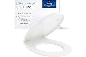 Siège de WC universel Villeroy & Boch - Abattant de WC blanc brillant avec fermeture frein de chute - amovible et incassable en plastique thermodurcissable - forme ovale - Pièces détachées d'origine