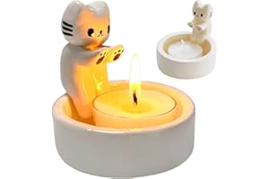 YIZEMAY Świecznik dla kotów, świecznik na podgrzewacze, kot z ogrzewającymi łapami, uroczy świecznik z kotami, prezent dla miłośników kotów