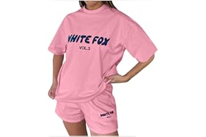 JSijepa White-Fox Letter Print Tshirt and Shorts Set Women Summer Tracksuit Set for Women Teen Girls Two Piece Graphic Tee Shirts Ladies Casual Outfit Loungewear Activewear Gym Wear Jogger Sets