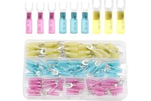 Yosawo 100 Pieces Heat Shrink Fork Wire Connectors, Insulated Quick Disconnect Electrical Crimp Connectors Terminals Kit 22-10 Gauge #10