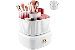 VEXILLIC Obrotowy Organizator Makijażu, 360° Przechowywanie Kosmetycznego Makijażu, 2 Warstwowa Oszczędność Miejsca Obrotowy Organizator Kosmetyczny Pędzel do Makijażu do Garderoby Łazienka Sypialnia