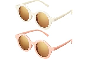Fiada 2 Pairs Toddler Sunglasses for Girl 2-3 Years Round Baby Sunglasses Cute Retro Summer Sunglasses Toddler Sunglasses with Glasses Bag Sunglasses for Children Photo Props Party