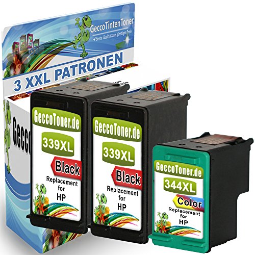 Premium 3er Set Kompatible Tintenpatronen Als Ersatz für HP 339 XL + HP 344 XL für Deskjet 5740 5940 6940 6940DT 6980 6980d 6980dt 6540 6540d 6540dt 5950 5745 6520 6620 6840 5743 5748 6983 9800 9800d 6830 6830V 6988 Druckerpatronen (Schwarz , Farbig) 2x339-1x344-hp