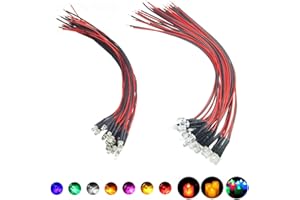 Vrabocry 20 pezzi 5 mm arancione candela tremolante luci LED emittente diodi pre-Wired 7.9 pollici DC 9-12 V LED luce trasparente rotonda sopra piccole lampadine LED