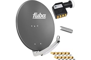 FUBA 78cm für 8 Teilnehmer (Direktanschluss) Digital SAT Anlage DAA780A + Octo LNB schwarz 0,1dB Full HDTV 4K 3D + 16 Vergoldete F-Stecker und F- Montageschlüssel gratis dazu