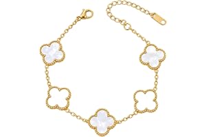 xlwen Fyrklöverarmband, 18K Lucky Kleebladssmycken, dubbelsidigt vitt, 17–22 cm lyxigt lyckoarmband, alla hjärtans dag, mors