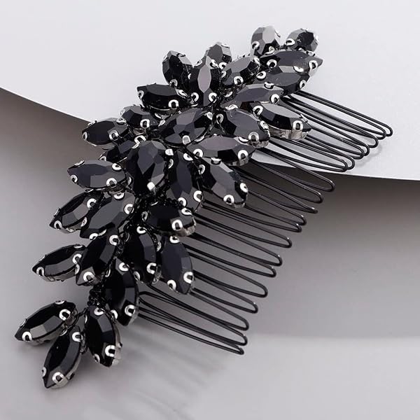 Chargances Braut-Haarkamm Mit Strass – Schwarzer Kristall, Handgefertigt, Für Hochzeit & Ball