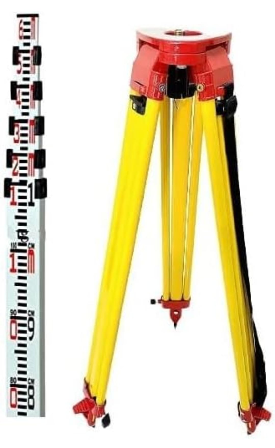 Aluminium Levelling Staff 6 Meter 5 fold and Free Cover & with Heavy Duty Tripod Stand for Total Station, Auto Level, Theodolite Single Lock