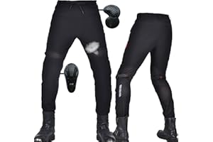 SHUOJIA Pantaloni da moto estivi per uomo e donna, tuta da armatura da moto anti-caduta traspirante a due vie,da moto da uomo con protezione (Black,L)