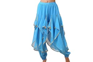 Baisdan Pantalones de harén para danza del vientre, disfraz de danza árabe india, pantalones tribales ondulados
