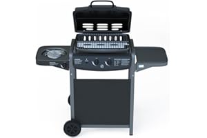 BRICOK Barbecue a Gas con Termometro Digitale Integrato e Bruciatore fornello laterale BBQ e Grill in Acciaio Inox Barbecue Da giardino terrazza piscina esterno in Acciaio Nero e ABS 3 Bruciatori