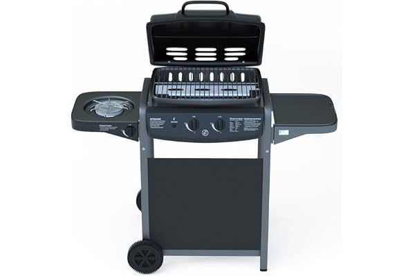 EGLEMTEK Barbecue barbecue barbecue à gaz avec thermomètre - jardin grill pique-nique terrasse 2+1 couleur noire - (112 x 52,2 x 96,5 cm)