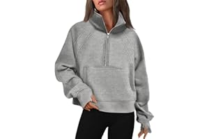 LACOZY Womens Half Zip Cropped Sweatshirt Fleece Lined High Neck Pullover Long Sleeve Crop Sweater Top