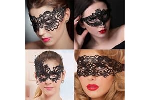 YUANJIASHUN YAO 4pcs Black Lace Masquerade Mask Women Venetian Masks Lace Maskes for Halloween Masquerade Carnival Party Costume Ball