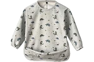 Cozozn Baby Weaning Bib Long Sleeves Toddler Feeding Bibs with Arms Back Waterproof Coverall Weaning Bib