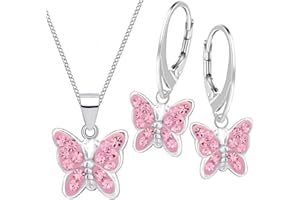 Schmuckset Kristall Schmetterling Ohrringe Anhänger Kette 925 Silber Mädchen Kinder (38)