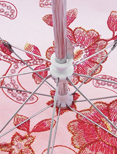 Sticken Blumenmuster faltbarer Kinder Mini-Spitze-Regenschirm Sonnenschirm Red - 4