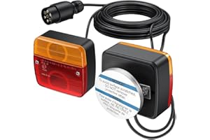 Feu Arrière de Remorque, Justech 2pcs Câble de Feux Remorque Base Magnétique Ampoules de Feu Arrière E-marqué avec 7.5m Câble 7 Pin Connecteur Feux de Frein Arrière pour Remorque Camion Van Caravane