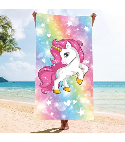 Telo Mare Unicorno 76x150cm - Asciugamano Spiaggia Bambini, Leggero E Morbido