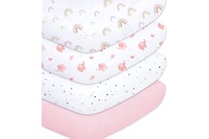 Little Grape Land Draps Housse Bébé 70x140 cm Lot de 4, Draps Housse Lit Bébé Doux et Respirants en Microfibre Polyester, Certifiés Oeko-TEX, Draps Universels pour Lit et Berceau, Arc-en-Ciel