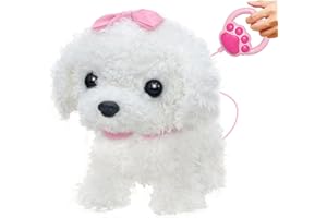 YH YUHUNG Hund mit Leine der Läuft und Bellt, Elektrischer Hund Spielzeug Kinder, Interaktives Haustier Hund mit Funktion, ab 3 Jahren Weiß