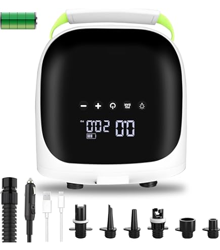 TECKZOON Elektrische kabellose tragbare SUP Luftpumpe, 8000mAh Max 100 L/min, 25PSI, Auto Off, Paddle Board Pumpe Mit 6 Düsen und Aviation Waterproof case für Kajaks und Stand Up Paddle Boards